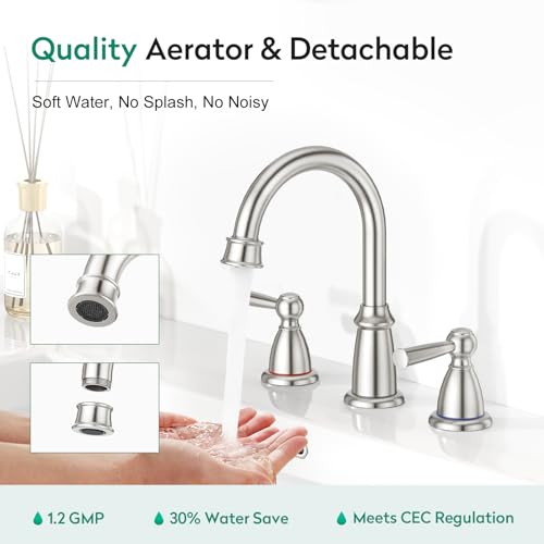 Robinet de salle de bain répandu CREA 3 trous avec bonde pop-up et contrôle précis de l'eau - 5