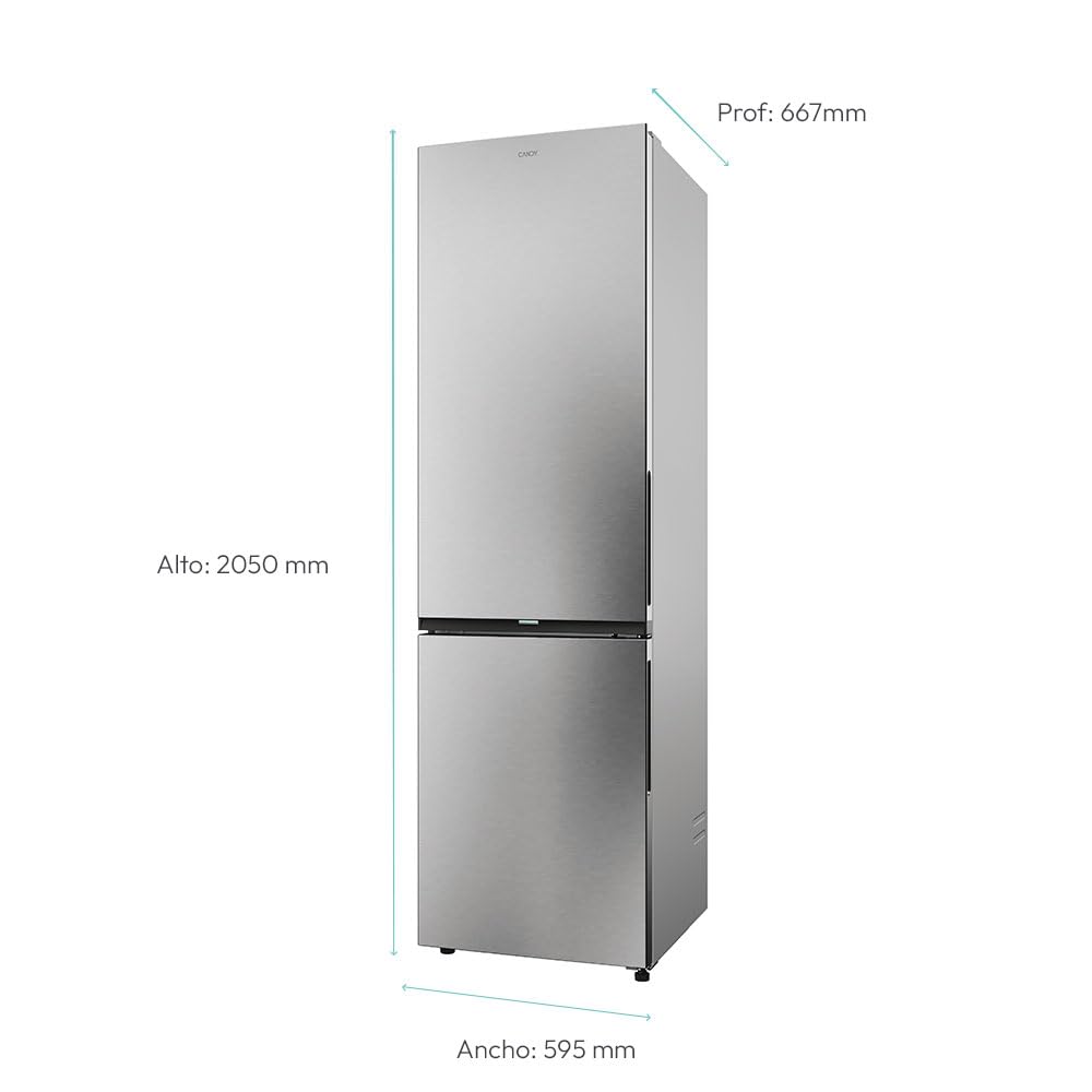 CANDY Fresco 500 CNCQ4T620DX, Frigorífico Combi, 409L, WIFI, Ancho 60cm, Altura 205cm, Total No Frost Circle+, 2 Cajones Verduleros, Control Digital, Panorama Light, Puerta Reversible, 35DB, Inox