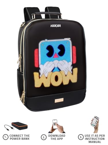 Image of Hookaba Bold Elite LED Backpack - 21L Smart Backpack with 64x64 Pixel Removable LED Screen, IPX5 Water Resistant, Fits 15″ Laptop, App-Controlled Animations