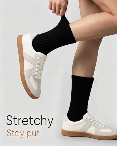 Image of HONGTEYA Slouchy Crew Socks For Women,Scrunch Cotton Cozy Workout Socks
