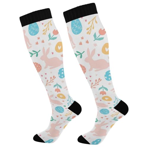 Dussdil Lovely Easter Bunnies Flower Eggs Compression Socks for Women Men Rabbit Circulation Long Knee Socks for Sport Gym Stockings Socks