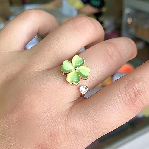 Green Four Leaf Clover Spinner Ring Cubic Zirconia Love Heart Cat Eye Stone Flower Stacking Adjustable Open Statement Relief Stress Fidget Finger Bands Wedding Rings Dainty Good Luck Jewelry for Women3