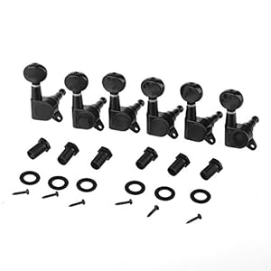 Musiclily Pro 6 in Lijn Gesloten Gitaar Tuners Stemmechanieken Tuning Pegs Keys Machine Heads voor Fender Stratocaster Telecaster Elektrische Gitaar, Zwart met Kidney Buttons