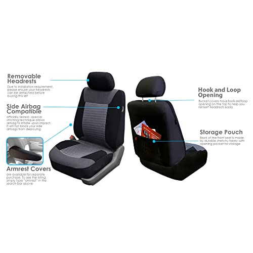 FH Group Full Set 3D Air Mesh Car Seat Covers - Universal Fit, Low Back Front Seat Covers, Airbag Compatible, Split Bench Rear Seat, Washable Seat Cover for SUV, Sedan Gray - Thumbnail 6