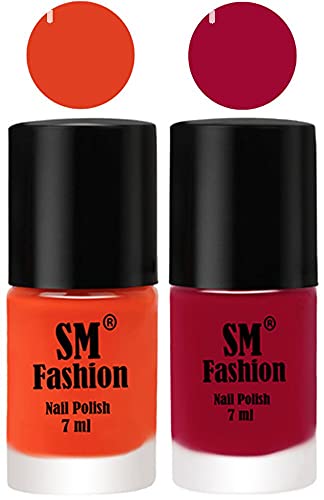 Image of Long Lasting Nail Polish | Nail Paint Combo 7 ml Each) - Set of 2 Reddish Orange -Pure Wine