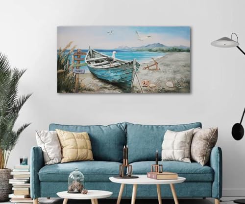 Anolyfi-Coastal-Beach-Canvas-Wall-Art-Boat-Picture-Blue-Ocean-Seascape-Seagull-Nautical-Landscape-Textured-Painting-Artwork-Large-Framed-for-Living-Room-Bedroom-Bathroom-Office-Home-Decor-40×20 Anolyfi Coastal Beach Canvas Wall Art Boat Picture Blue Ocean Seascape Seagull Nautical Landscape Textured Painting Artwork Large Framed for Living Room Bedroom Bathroom Office Home Decor 40×20