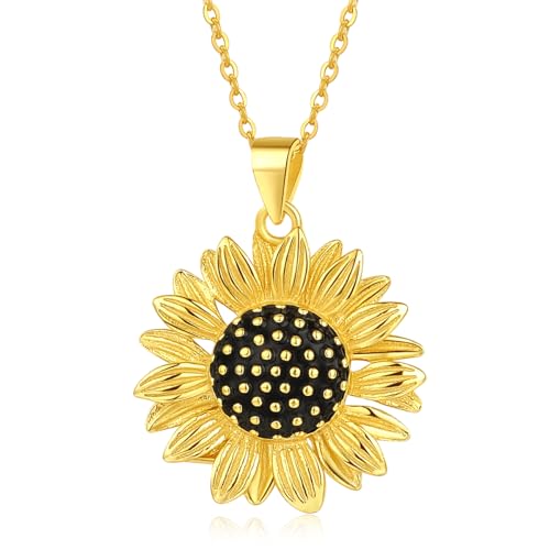 ORANGE FOREST Sunflower Necklace for Women S925 Sterling Silver 14K Gold Plated Sunflower Pendant Birthday Christmas Thanksgiving Day Jewelry Gifts for Women