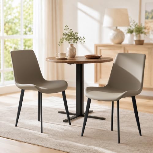 Image of Modern Dining Chairs Set of 2, PU Leather Dining Room Chairs, Upholstered Kitchen Chairs with Ergonomic Backrest & Sturdy Metal Legs, Perfect for Dining Room, Living Room, Khaki