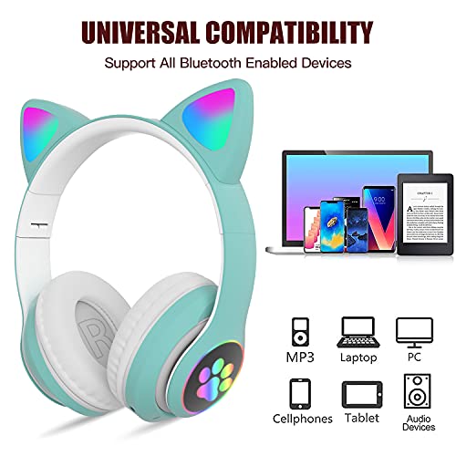 Bluetooth kopfhörer Kinder,Mädchen Katzenohr Kopfhörer Over-Ear mit LED-licht Faltbare Stereo Kopfhörer Bluetooth… - Image 4
