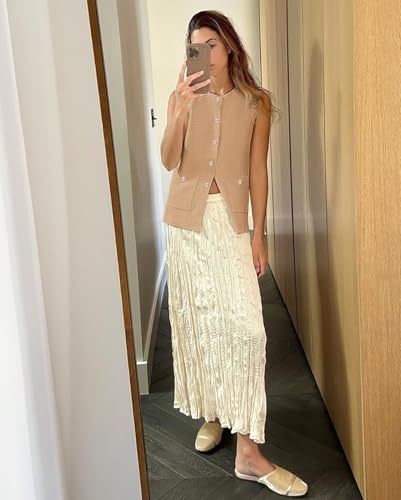 Image of Yousify Womens Sweater Vest Sleeveless Button Down Round Neck Knitted Tank Tops Casual Cardigan with Pockets