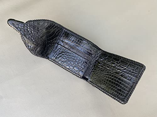 Genuine Crocodile Leather Skin Men's bifold wallet, Double Side Genuine Alligator, black Special wallet with crocodile head4
