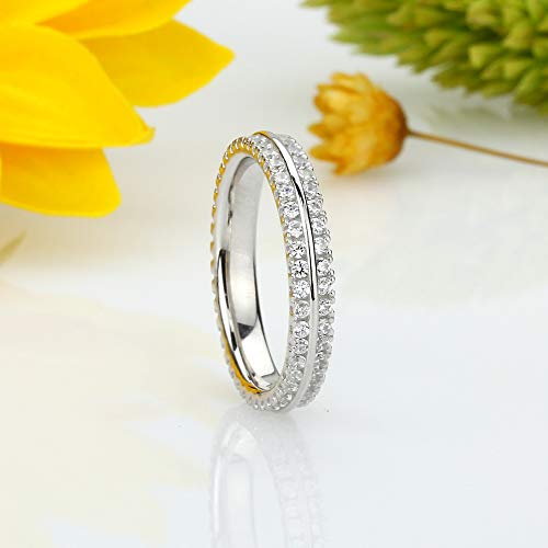 Platinum Plated 925 Sterling Silver Ring 1 Carat Cz Stone Two Row Pave Setting Eternity Ring Wedding Band (Size 5 To 9), 8 #TOP2