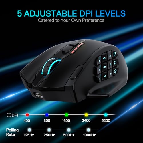 Image of Redragon M913 MAX Wireless Gaming Mouse, 26000 DPI MMO Optical Mouse with 16 Programmable Buttons, BT & 2.4G Wireless, Software Supports DIY Keybinds