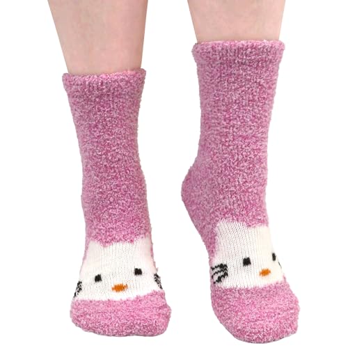 BambooMN Super Soft Warm Cute Animal Face Non-Slip Fuzzy Crew Winter Home Socks, Value Pack4