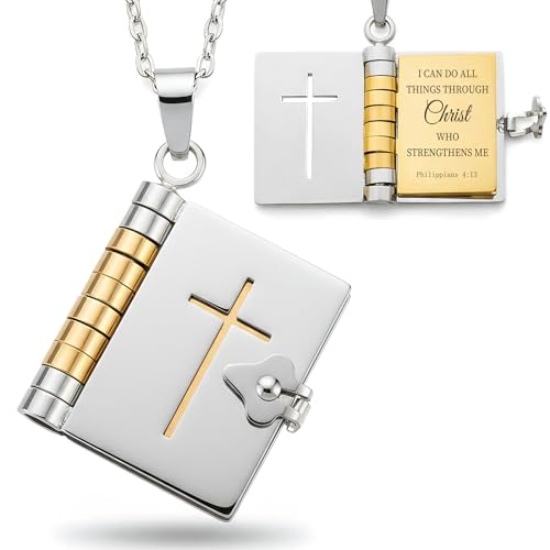 Christian Cross Necklace Openable Jesus Bible Verse Necklace Faith Spiritual encouragement motivational Religious Pendant Religious Gifts for Women Jewelry Birthday Christian Gifts (gold&silver)