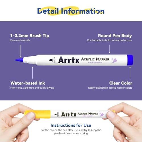 Image of Arrtx 30 Colours Acrylic Paint Pencils for Rock Painting, Ceramic, Glass, Canvas, Mug, Wood, Easter Egg, Extra Fine Tip Paint Markers for Waterproof Paint DIY Hand