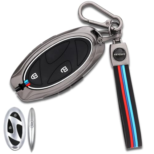 Image of KEYCEPT Metal Alloy Keycover Compatible for Hyun-dai Venue 2026 - 3 Button Smart Key Cover (Long Keychain)