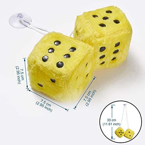 Image of 2.95'' Retro Fuzzy Plush Dice Car Charm Square Plush Dice Car Rear View Mirror Hanging Ornament Vehicle Mirror Hanging Accessories, Yellow