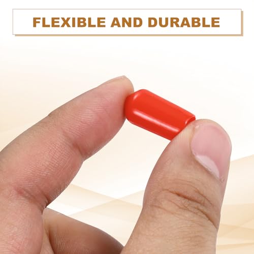 Image of uxcell 88Pcs Rubber End Caps, 9mm(11 /32 inch) ID 15mm(9 /16 inch) Height Round Screw Thread Protectors Flexible Screw Bolt Covers Caps for Metal Tube Rod Bolt, Red