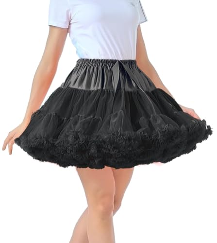 *daisysboutique* Women Puffy Petticoat Skirts Slip Vintage 50s Tutu Tulle Crinoline Elastic Waist Band Underskirt for Rockabilly (One Size Black)