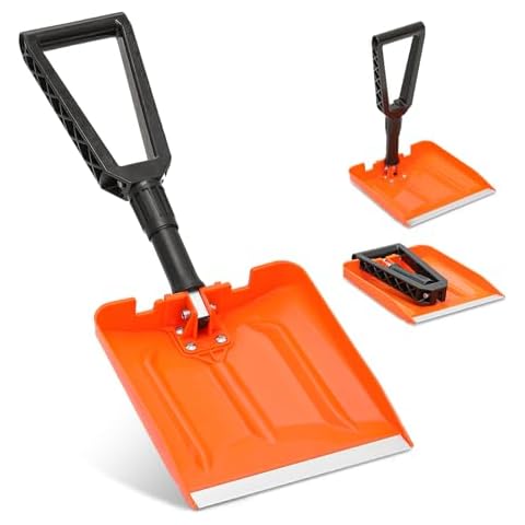 Magshion 10" Collapsible Snow Shovel with D-Grip Handle and Durable Aluminum Edge Blade, Foldable Snow Shovel for Backcountry, Car, and Snowmobiles, Orange Cover