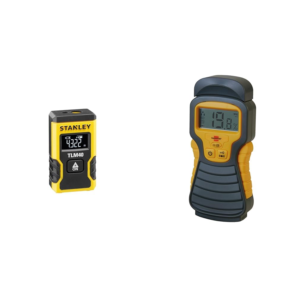 STANLEY - Mesure Laser Pocket 12m - ‎STHT77666-0 & Brennenstuhl Détecteur d'humidité MD à Pile (arrêt Automatique après 3min d'utilisation) Gris sans Batterie