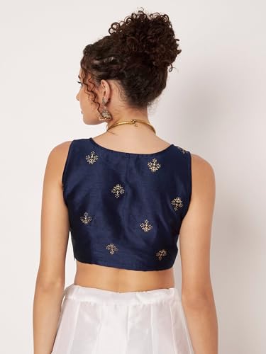 Image of studio rasa Women's Dupion Hand Block Printed Readymade Top for Festive Wedding Party