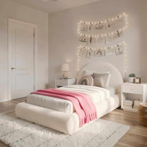 Image of RECCI AirFrame Half-Moon Upholstered Twin Platform Bed Frame, Velvet Curved Arched Base with Headboard, 5 Inch Fully Round Cushioned Foam, No Box Spring Needed, Easy Assembly