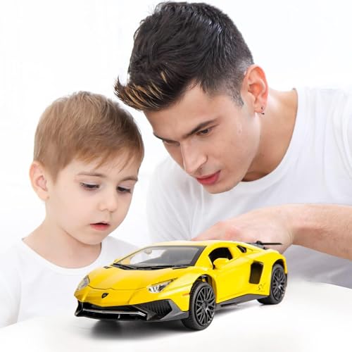 Image of 1:32 Scale Lamborghini LP750 Diecast Car | Metal Pullback Toy with Openable Doors, Sound, Light Effects for Kids & Car Enthusiasts (Yellow)