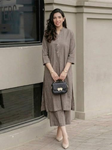 Image of ANNI Designer Kurta Sets for Women Viscose Printed | Kurti Set for Woman | Kurta Palazzo Set | Straight Kurti | Mandarin Collar 3 /4 Sleeve Suit Set for Women Stylish Ethnic Outfit Clothing