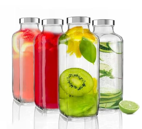 Image of 1000ML Glass Water Bottle with Airtight Stainless Steel Lid|Reusable Leakproof Juice Bottle | Infuser Bottle for Detox Water, Lemon Water, Juice, Smoothies & Beverages|Clear Glass Drinking Bottle (2)