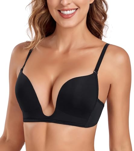 Image of Lemorosy Women's Deep V Plunge Red Carpet Convertible Push Up Bra -Low Cut Sexy U Shaped with Light Padded
