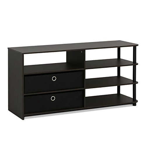 FURINNO Jaya Simple Design TV Stand For Up To 50" with Bins, Walnut