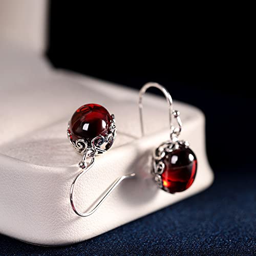 Boucles d'oreilles rétro en argent de style palais avec zircon rouge pour femme