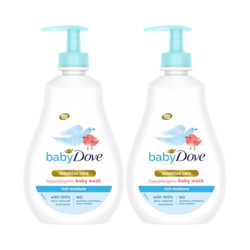 Baby Dove Rich Moisture Hair to Toe Baby Wash, No Tears Body Wash for Baby's Soft Skin - Hypoallergenic, No Sulphates, No Parabens, 400 ml each (Pack 