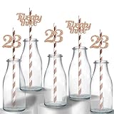 24pcs - Happy 23rd Birthday Straws, Rose Gold Glitter Pattern Card Stock, Anniversary/Birthday Party