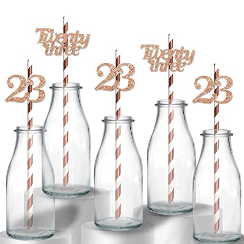 24Pcs - Happy 23Rd Birthday Straws, Rose Gold Glitter Pattern Card Stock, Anniversary/Birthday Party Drinking Decorative Straws #TOP5