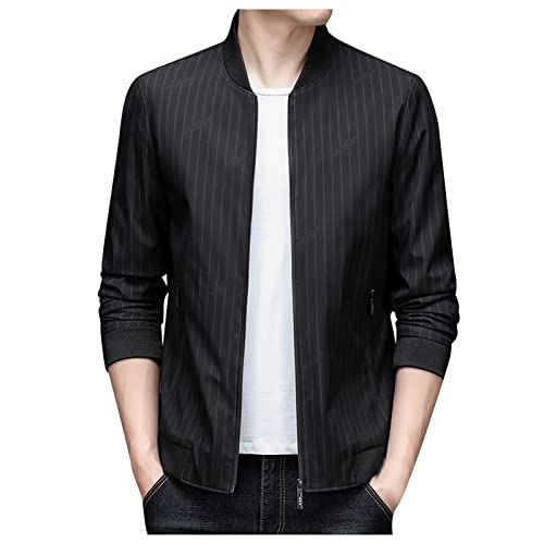 EMAlusher Chaqueta de negocios para hombre, deportiva, otoño, moderna, informal, chaqueta de trabajo, chaqueta de exterior, chaqueta de bolsillo fino, a rayas, chaqueta para hombre, Schwarz, XL Cover
