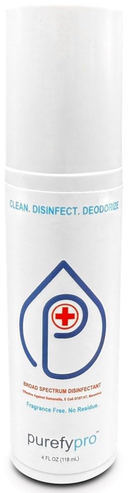 Purefypro Disinfectant Spray (4oz 1pk) - Kills 99.9999% MRSA E Coli Norovirus Flu and Hepatitis Viruses HIV Virus Viruses VRE Drug Resistant Germs Fungi No Rinse No Residue