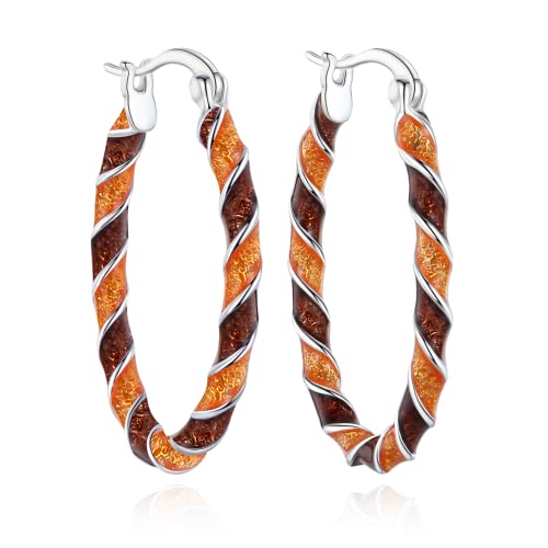 Lanfuni Silver Plated Enamel Earrings, Twist Hoop Earrings For Women, Fashion Oval Hoop Earrings #TOP4