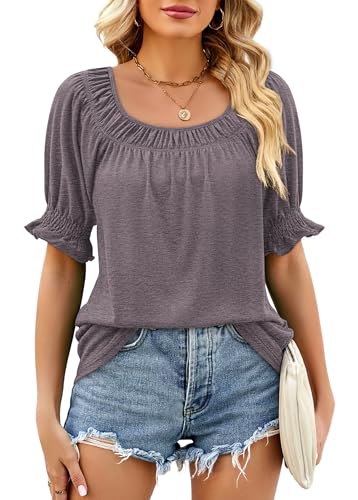 Image of WIHOLL Womens Short Sleeve Square Neck Summer Tops Dressy Casual Blouses Trendy Clothes 2026