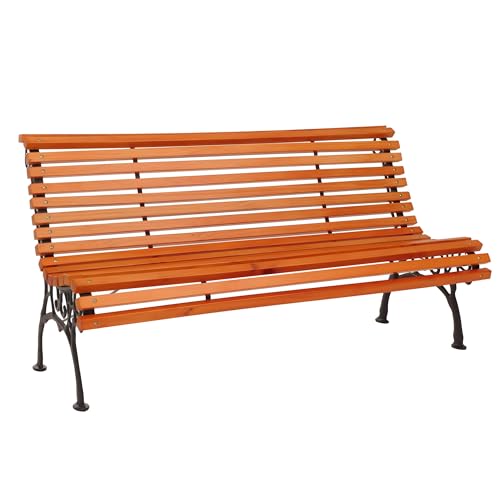 Mendler Banco de jardín HWC-O24, banco de madera de parque, banco de 3 plazas, hierro fundido y madera de pino, 160 cm – teca