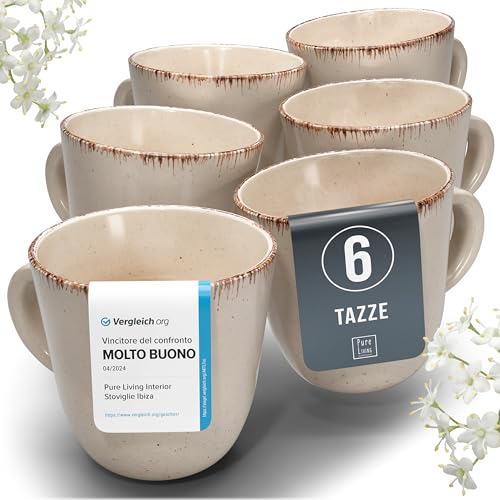 Set di 6 Tazzine da Caffè Rustico - Tazze in Steingut Premium, Lavabili in Lavastoviglie - Set Moderno di Tazze per Tè e Caffè, Servizio da Caffè Elegante - Pure Living beige