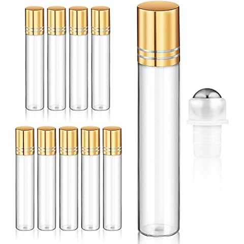 Beavorty 10Pcs Essential Oil Roller Bottles Glass Empty Refillable Perfume Roll on Bottles Leak- proof Glass Bottles with Stainless Steel Roller Balls for Perfume and Aromatherapy Oils (10ML) Cover