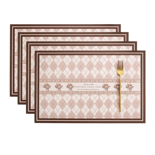 Image of YELONA Leather Dining Table Placemats Set of 4 - Waterproof, Heat Resistant, Anti-Slip, Easy to Clean Table Mats for Dining Table, Kitchen & Home Decor (Dusty Rose, 40 x 30 cm)