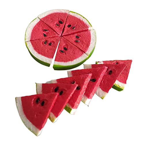 Jilukibo 18 Pack Realistic Simulation Fake Watermelon Plastic Artificial Watermelon Slices, Lifelike Watermelon Fruit Model for Home Party Photography Props Decoration (Red)