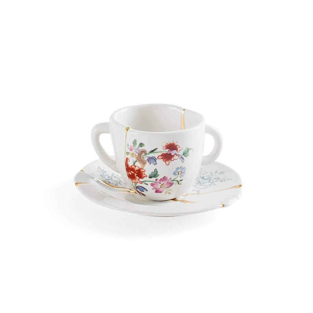124145 Kintsugi Cup & Saucer Design Accessories, Multicolor, W 2.6 x D 2.6 x H 4.5 inches (6.5 x 6.5 x 11.5 cm)