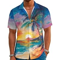 BJU Camisa masculina havaiana verão praia férias tropicais estampa Aloha camisa casual manga curta camisa de botão, Multicor, M