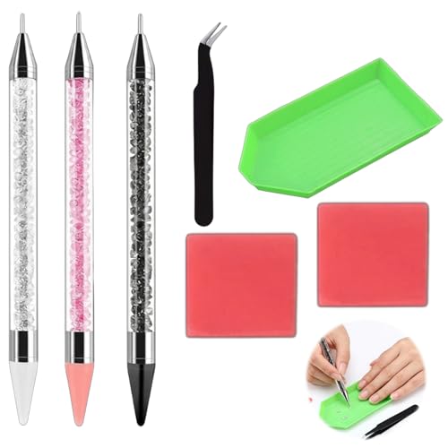 Wvbzf 3 PCS Bedazzling Pen with 2 PCS Glue 1 PCS Green Plate and Black Clip Rhinestone Pen Suitable for Nail Design Wax Pencil for Rhinestones and Bedazzling Tools