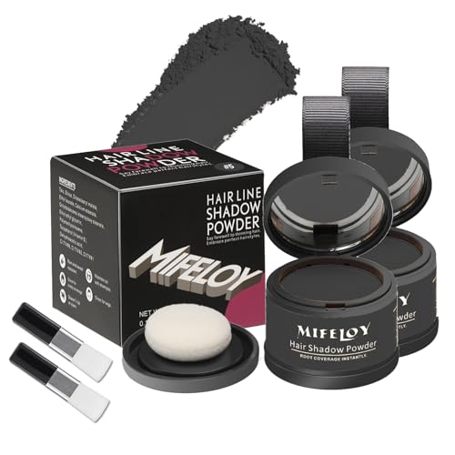 Mifeloy 2 Pack Root Touch Up Shadow Powder, Gray Hair Cover Up, Women Color Root Coverage Powder for Thinning Grey Hairline, Men Instantly Concealer Hair Loss Beard Line Eyebrow, Black